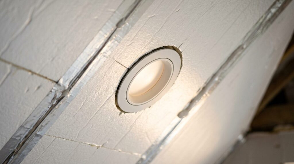 Close-up detail shot of modern recessed LED downlight fixtur